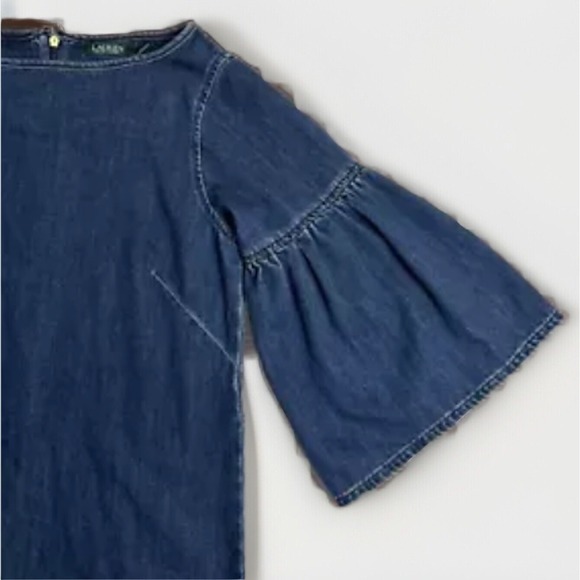 Lauren RALPH LAUREN‎ Blue Jean Dress Denim Bell Sleeve Shift Dress Sz 4 - Picture 8 of 10